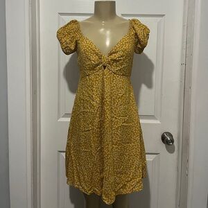Yellow Floral Puff Sleeve Dress